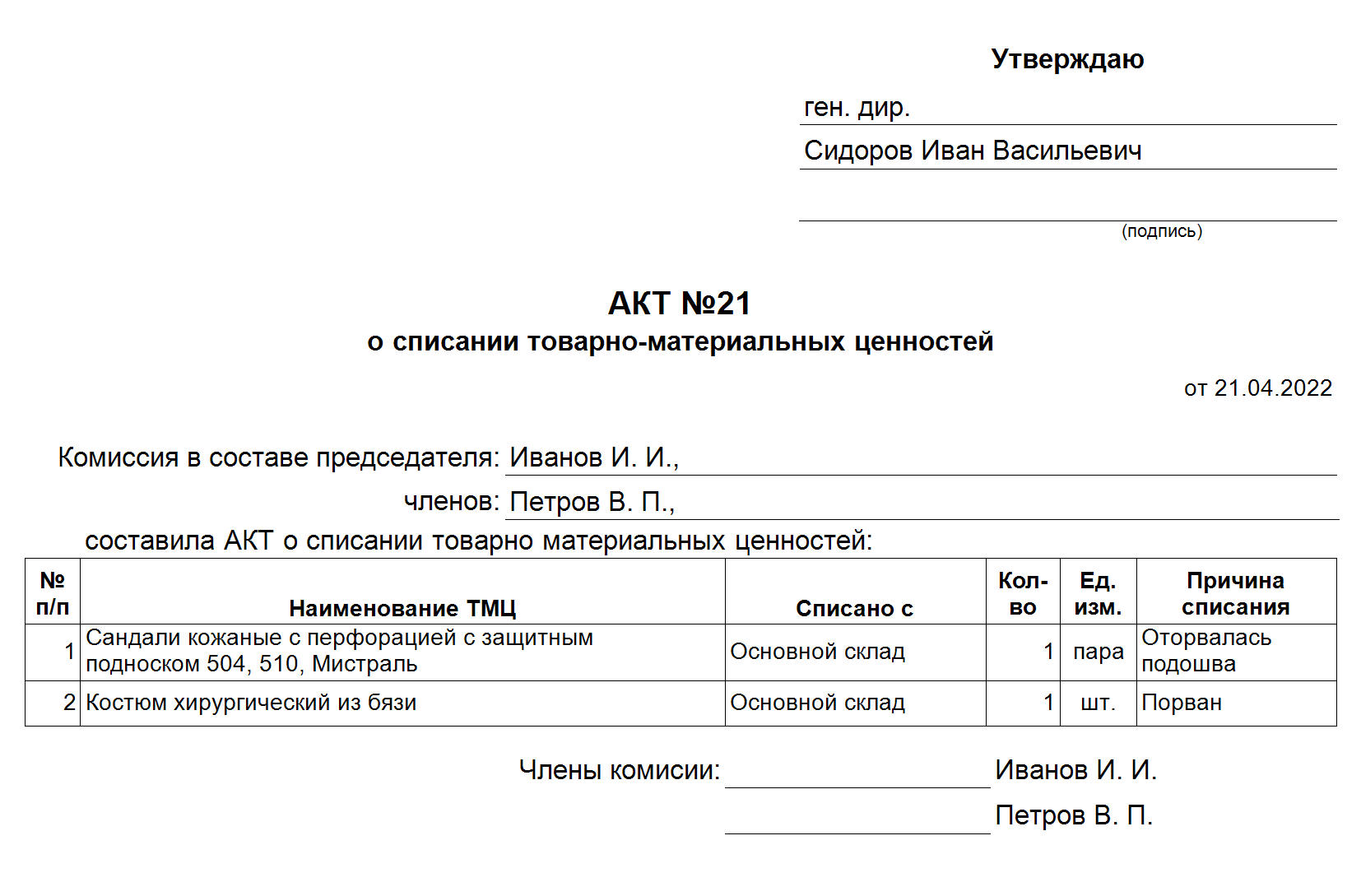 stock documents writeoff print